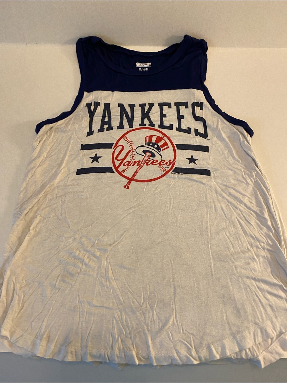 Women's Yankees White and Navy Graphic Tank Top by Majestic